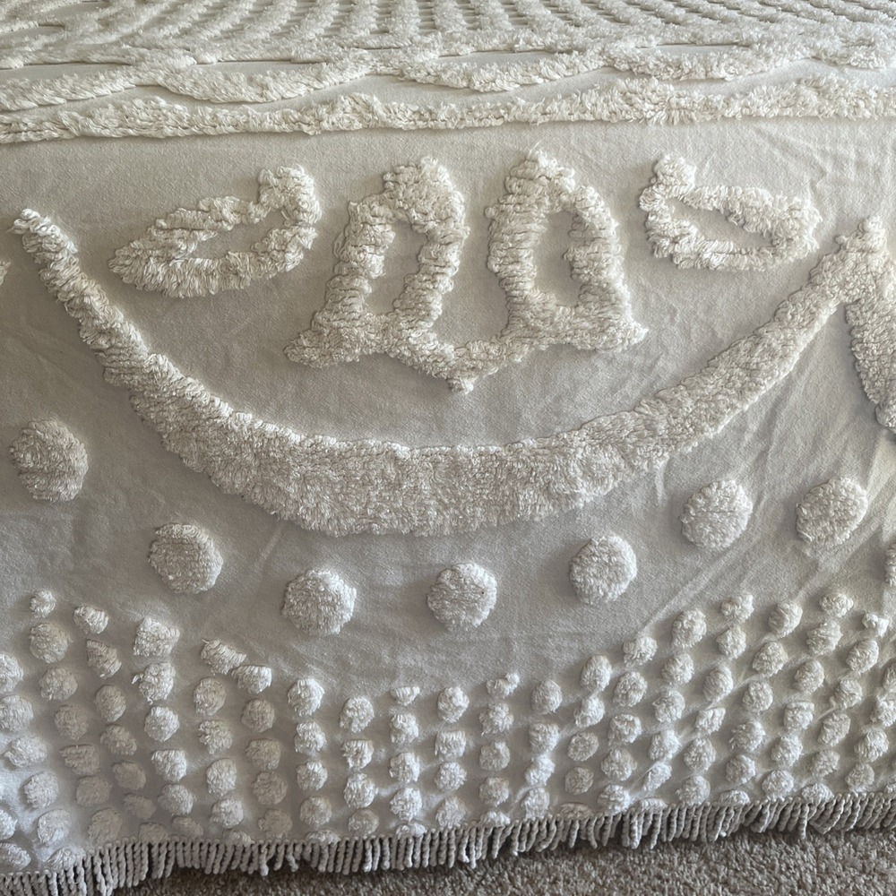 Vintage Chenille 100% Cotton King Sz Cream Fringed Bedspread/Pillow Shams - Picture 5 of 10